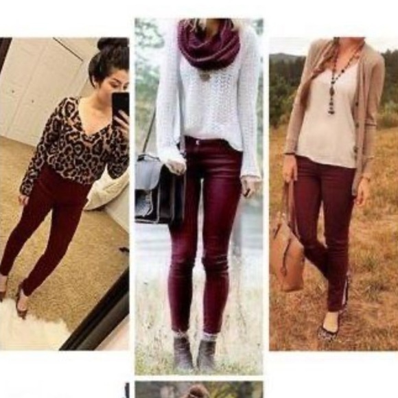 Burgandy High Waisted Skinny Jeans - Picture 9 of 10